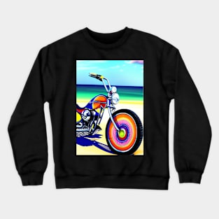 BEAUTIFUL SURREAL RETRO MOTORCYCLE ON THE BEACH Crewneck Sweatshirt